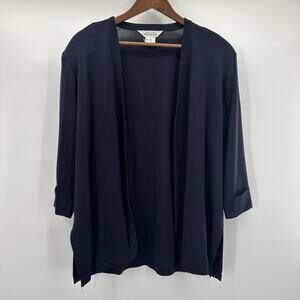 Misook Cardigan Sweater Womens Large Blue Navy Open Slinky Career Church Jacket